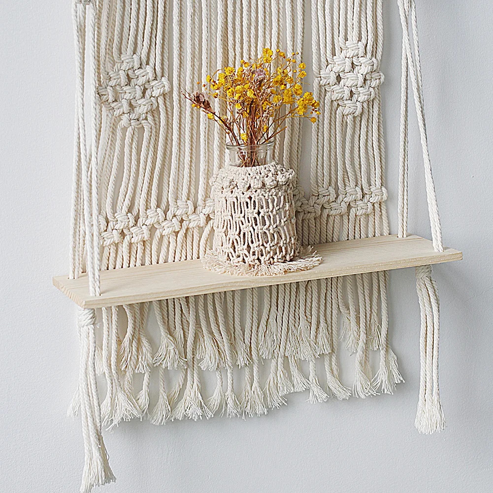 Macrame Floating Shelf Wall Hanging - Woven Tassel Display Shelf 3 H5194c04183394c06a2ab3f5f411b5dd1d