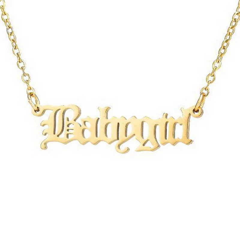 Gold Color Retro English Name Necklace for Women Stainless Steel Pendant Necklaces Angel Babygirl Princess Charm Chokers Jewelry
Gold Color Retro English Name Necklace for Women Stainless Steel Pendant Necklaces Angel Babygirl Princess Charm Chokers Jewelry