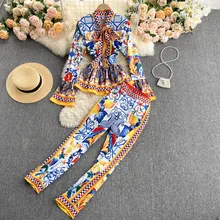 Ladies Temperament Suit 2021 New Style Ladies Shirt Retro Printing High Waist Wide Leg Pants Fashionable Two-piece Trend
Ladies Temperament Suit 2021 New Style Ladies Shirt Retro Printing High Waist Wide Leg Pants Fashionable Two-piece Trend