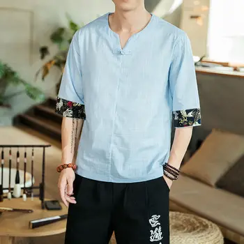 2020 New Chinese plate buckle cotton and linen short-sleeved T-shirt men's thin half-sleeved top white Free shipping Hot clothes
2020 New Chinese plate buckle cotton and linen short-sleeved T-shirt men's thin half-sleeved top white Free shipping Hot clothes