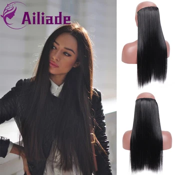 AILIADE 22" Invisible Wire No Clips In Hair Extensions Secret Fish Line Straight Wavy Synthetic Hairpieces