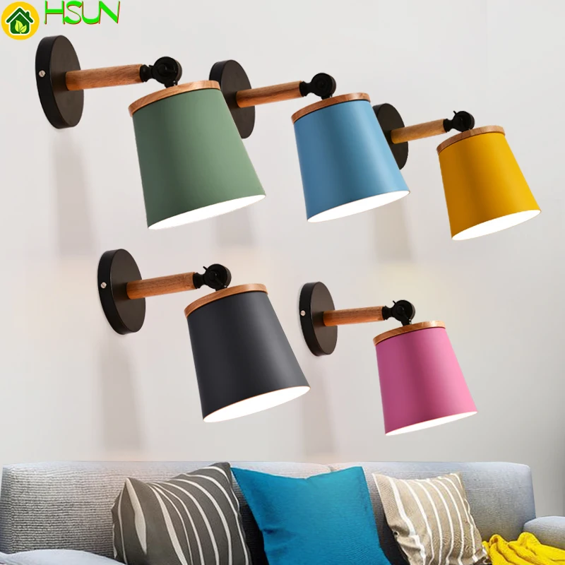 

Lamp Indoor Wall Nordic Led Modern Wooden Wall Sconce Macarons Colorful Bedside Room Light Corridor Stair Luminaire Home Deco