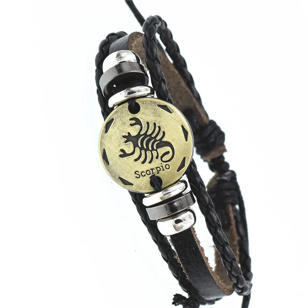 12 Constellation Zodiac Sign Black Braided Leather Bracelet Cancer Leo Virgo Libra Woven Bronze charm Jewelry Punk Men Bracelet
12 Constellation Zodiac Sign Black Braided Leather Bracelet Cancer Leo Virgo Libra Woven Bronze charm Jewelry Punk Men Bracelet