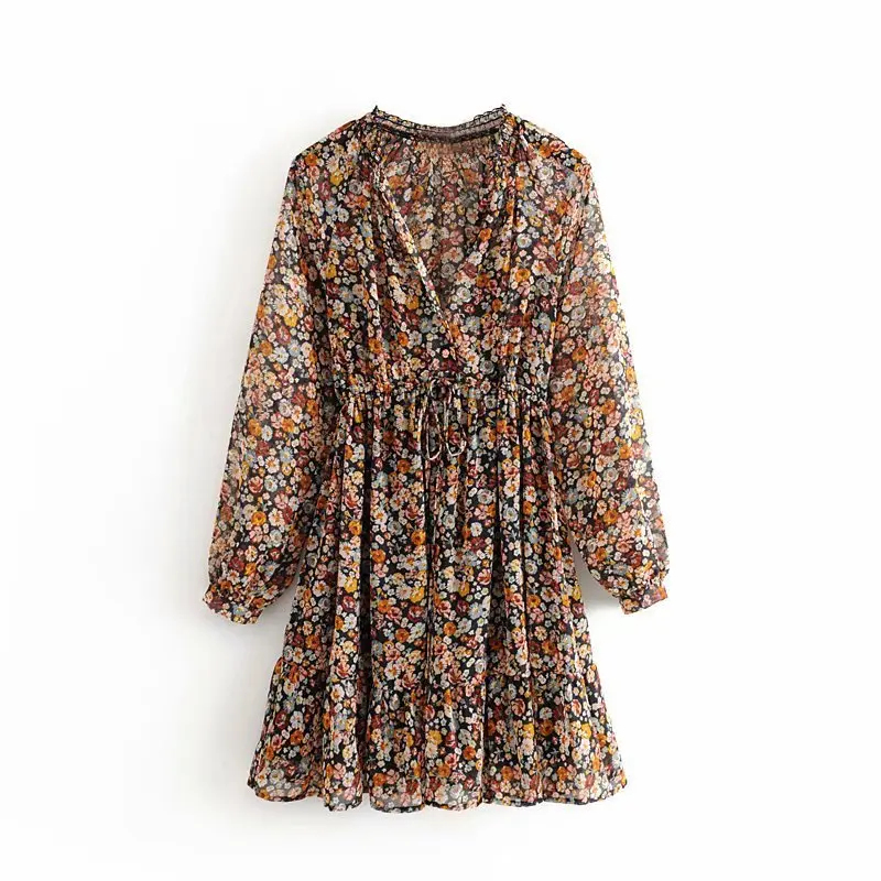 Фото Женское шифоновое мини платье в стиле ретро с цветочным узором v - купить