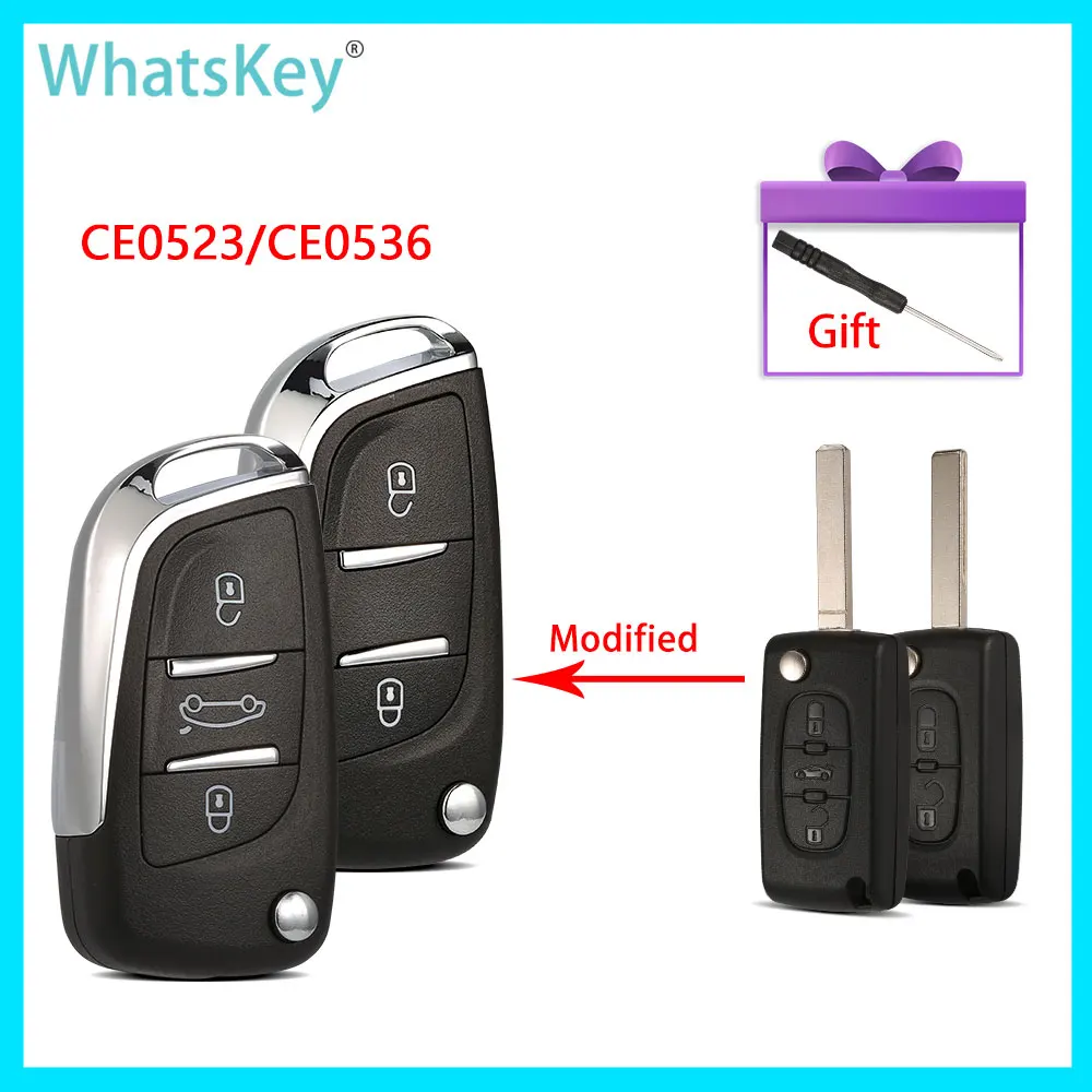 WhatsKey For Peugeot 306 308 407 807 2/3 Button CE0536 Modified Flip Remote Car key Shell Citroen C4 C5 C2 Berlingo Picasso | Автомобили и