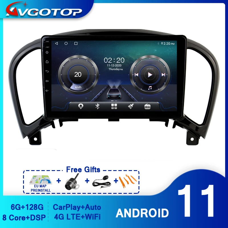 Автомагнитола AVGOTOP Android 11 для NISSAN JUKE 2010-2018 высокая Carplay-навигация Wi-Fi GPS