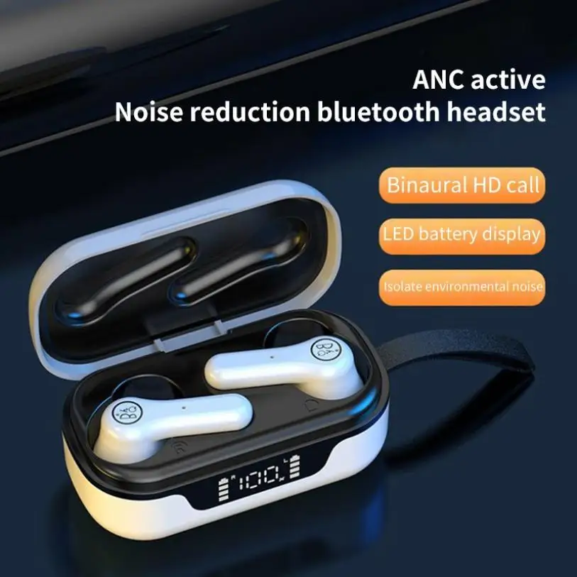 Original HBQ ANC Pro Bluetooth V5.1 Headset Active Noise Cancelling LED Display Mini Wireless Touch Control Earbuds TWS Earphone