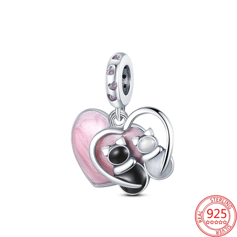 New 925 Sterling Silver Heart-Shaped Couple Cats Charm Beads Fit Original Bracelet Pendant Necklace DIY Fashion Jewelry
New 925 Sterling Silver Heart-Shaped Couple Cats Charm Beads Fit Original Bracelet Pendant Necklace DIY Fashion Jewelry