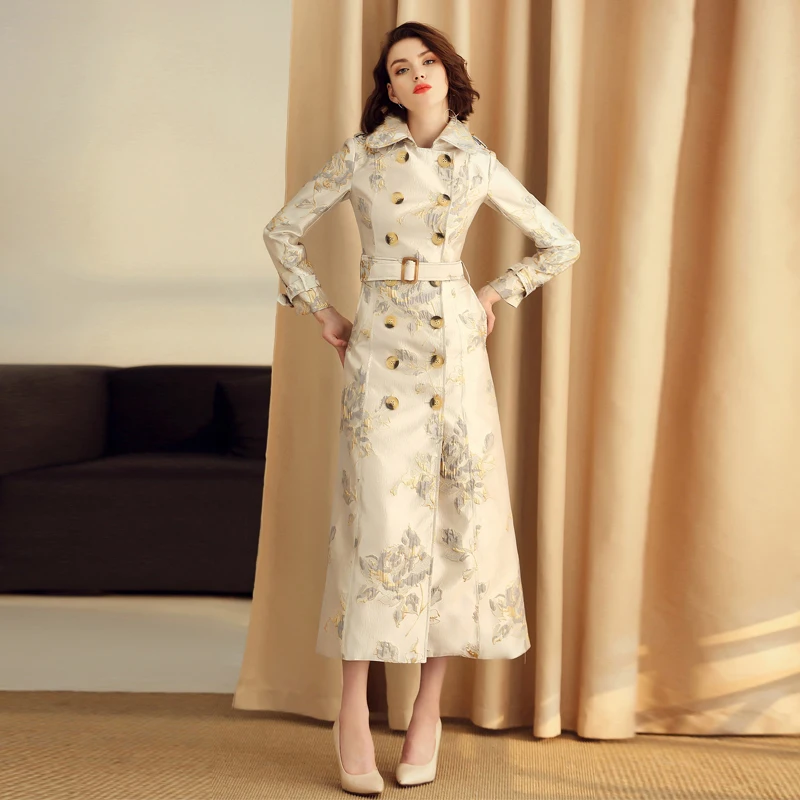 England Style Vintage Slim Long Trench Coat Women Autumn Winter New Luxury Jacquard Double Breasted Female Overcoat with Belt
England Style Vintage Slim Long Trench Coat Women Autumn Winter New Luxury Jacquard Double Breasted Female Overcoat with Belt