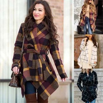 Autumn Winter Woolen Coat Women Turn-down Collar Plaid Loose Casual Fashion Work Feminino Slim Fit Belt Lace Up Jackets 
Autumn Winter Woolen Coat Women Turn-down Collar Plaid Loose Casual Fashion Work Feminino Slim Fit Belt Lace Up Jackets