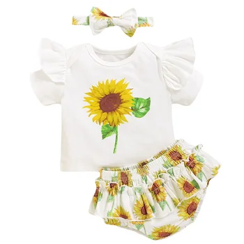 Baby Girls Clothes Sunflower Print Set 3Pcs Ruffle Short Sleeve Tops+PP Pant+Headband Infant Clothing Suit Toddler Clothing D30
Baby Girls Clothes Sunflower Print Set 3Pcs Ruffle Short Sleeve Tops+PP Pant+Headband Infant Clothing Suit Toddler Clothing D30