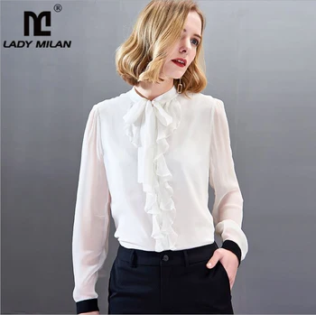 100% Pure Silk Women's Shirts O Neck Lace Up Bow Ruffles Long Sleeves Fashion Blouse Shirt
100% Pure Silk Women's Shirts O Neck Lace Up Bow Ruffles Long Sleeves Fashion Blouse Shirt