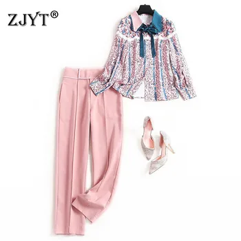 High Street Fashion Women Pants 2Piece Set 2020 Spring New Designer Floral Print Long Sleeve Blouse and Pants Suit Set OL Outfit
High Street Fashion Women Pants 2Piece Set 2020 Spring New Designer Floral Print Long Sleeve Blouse and Pants Suit Set OL Outfit