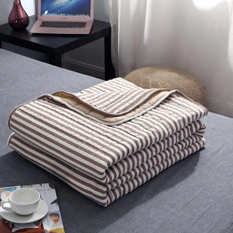 

38 Air-conditioning Quilt Soft Breathable Throw Blanket Thin Stripe Plaid Comforter Bed Cover Bedspread