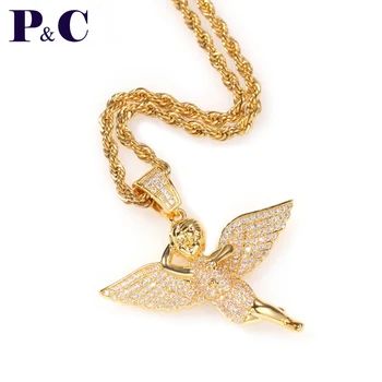 

Angel Wing Necklace & Pendant AAA+ Iced Out Cubic Zircon Men's Women Hip Hop Rock Jewelry with cuban chain