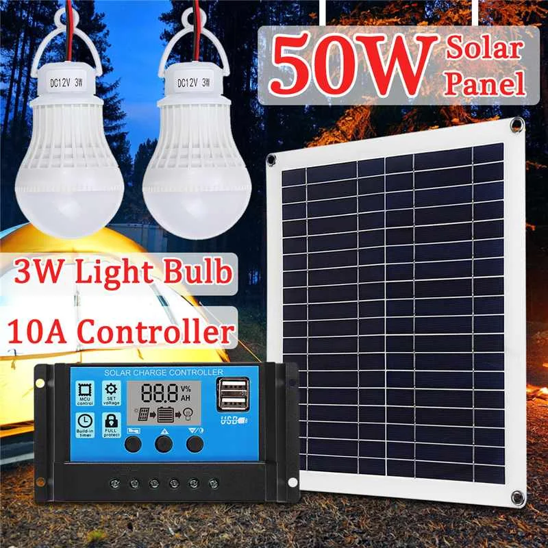 4 in1Solar Panel 50W 18V Solar Cell+10A USB controller+2PCS 3W Led Light 12V Solar Charger Battery for camping Solar System kits
4 in1Solar Panel 50W 18V Solar Cell+10A USB controller+2PCS 3W Led Light 12V Solar Charger Battery for camping Solar System kits