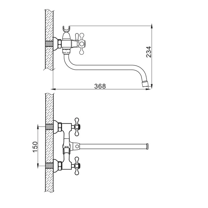 Bath lever mixer Accoona A7378, two-valve, brass, chrome 3114410