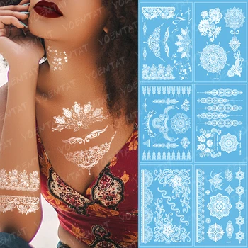 Indian Arabic White Lace Tattoo Sticker Necklace Flower Temporary waterproof Tatoo Sticker Body Art Paint For Wedding Bride 
Indian Arabic White Lace Tattoo Sticker Necklace Flower Temporary waterproof Tatoo Sticker Body Art Paint For Wedding Bride