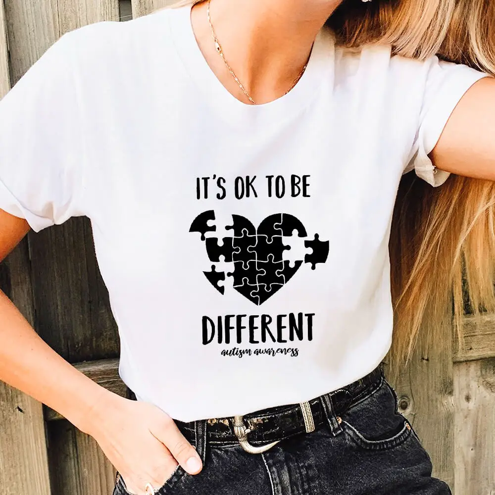 

OK To Be Different 100%Cotton Printed Women's Tshirt Autism Awareness Shirt Special Ed Summer Casual Short Sleeve Top Tee