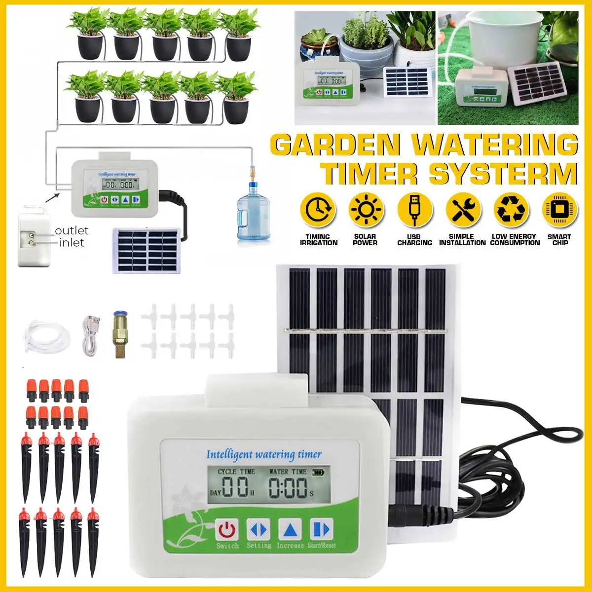 Drip Irrigation Solar Irrigation System Outdoor Garden Automatic Watering Timer Solar Charging Device Plant Irrigation Nozzle
Drip Irrigation Solar Irrigation System Outdoor Garden Automatic Watering Timer Solar Charging Device Plant Irrigation Nozzle