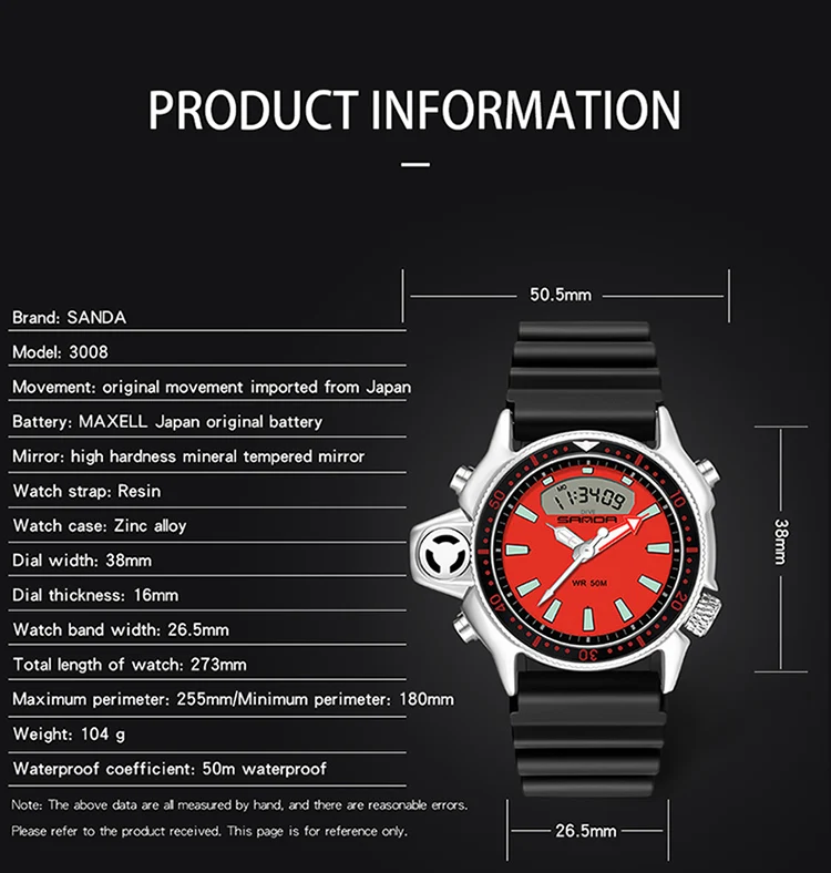 SANDA Fashion Sport Men LED Digital Watches Dual Display Quartz Wristwatch Outdoor Waterproof Military Wristwatches Mens Clock SANDA Fashion Sport Men LED Digital Watches Dual Display Quartz Wristwatch Outdoor Waterproof Military Wristwatches Mens Clock