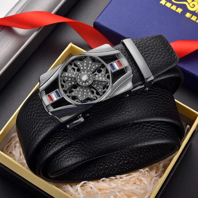 Cinturón de cuero con hebilla automática para hombre, cinturón de negocios de alta calidad, hebilla de cintura dorada, decoración de diamantes de imitación, cinturón de lujo 15 H51cfb15f3d9e4f418e222a23dd468e2c2