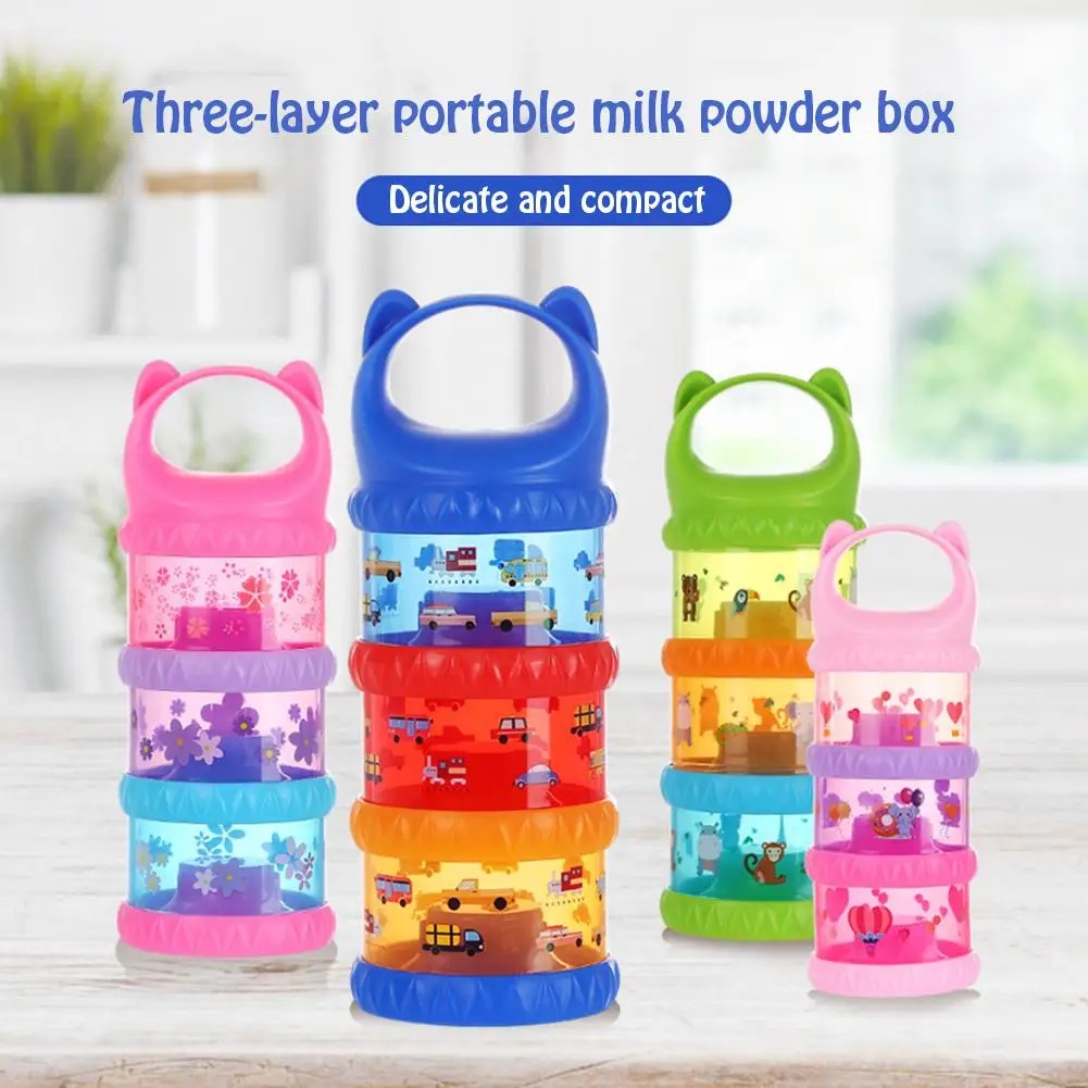 

Color Milk Powder Box Independent Portable Three-layer Layered Design Grid Printing Milk Powder Case Baby Supplies