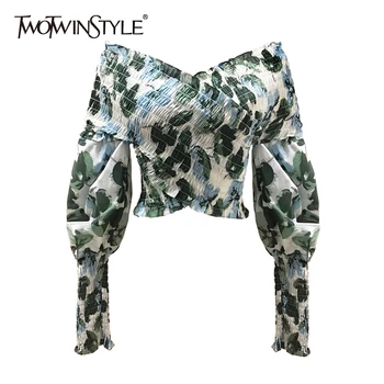 TWOTWINSTYLE Elegant Asymmetrical Print Blouse Women Tops Slash Neck Lantern Long Sleeve Hit Colar Crop Top For Female Clothes
TWOTWINSTYLE Elegant Asymmetrical Print Blouse Women Tops Slash Neck Lantern Long Sleeve Hit Colar Crop Top For Female Clothes