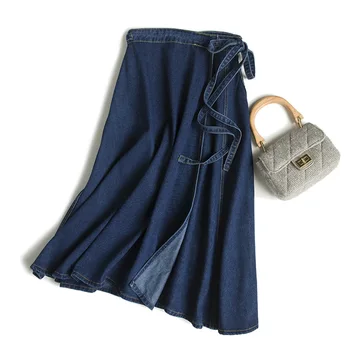 Bonjean Women Chic Jeans Solid Midi Skirt Bow Tie Belt Side Zipper Bud Female Basic Casual Fashion Skirts Mujer 
Bonjean Women Chic Jeans Solid Midi Skirt Bow Tie Belt Side Zipper Bud Female Basic Casual Fashion Skirts Mujer