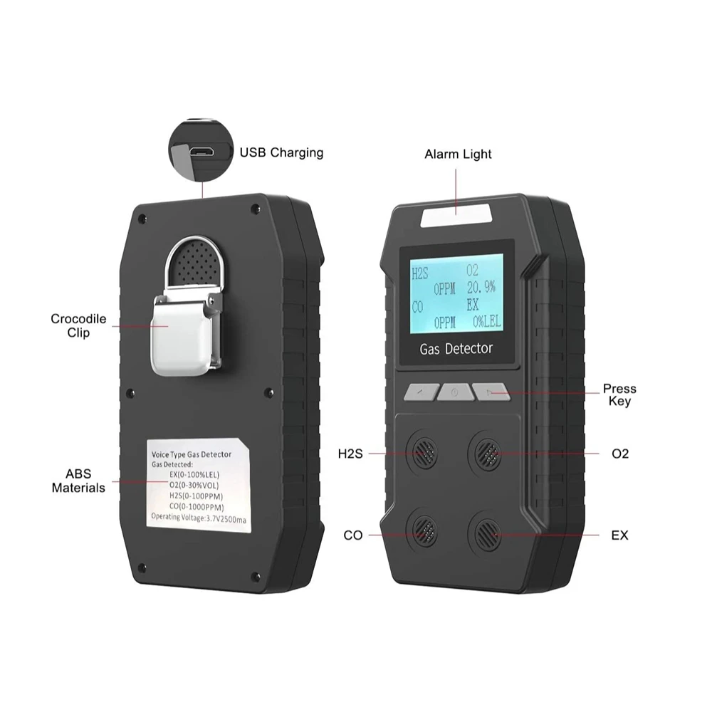 Portable Gas Detector 4 in 1 Gas Alarm Monitor Multi Gas Leak Detector Rechargeable Natural Gas Air Quality Monitor with Sound
Portable Gas Detector 4 in 1 Gas Alarm Monitor Multi Gas Leak Detector Rechargeable Natural Gas Air Quality Monitor with Sound