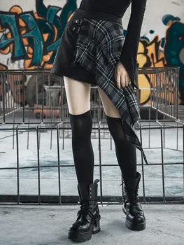 PUNK RAVE Dark Black Irregular Skirt Female Early Autumn High Waist Stitching A Word Skirt Elegant Plaid Skirt
PUNK RAVE Dark Black Irregular Skirt Female Early Autumn High Waist Stitching A Word Skirt Elegant Plaid Skirt