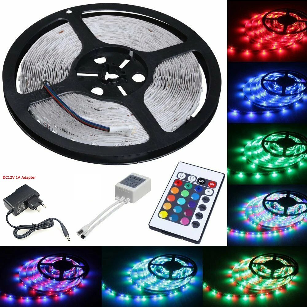 5M DC12V SM 2835 Flexible Ribbon Tape Light RGB LED Strip Light Strap Diode + 24key Controller + Power Adapter
5M DC12V SM 2835 Flexible Ribbon Tape Light RGB LED Strip Light Strap Diode + 24key Controller + Power Adapter