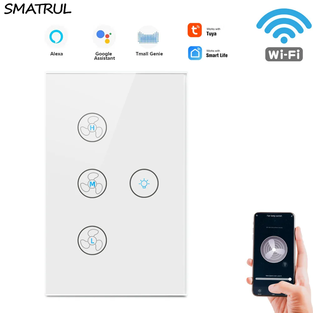 SMATRUL Tuya Touch Wifi Ceiling Fan Light Switch US 220v Smart Life Remote Timer Control Speed Wall Glass For Alexa Google Home
SMATRUL Tuya Touch Wifi Ceiling Fan Light Switch US 220v Smart Life Remote Timer Control Speed Wall Glass For Alexa Google Home