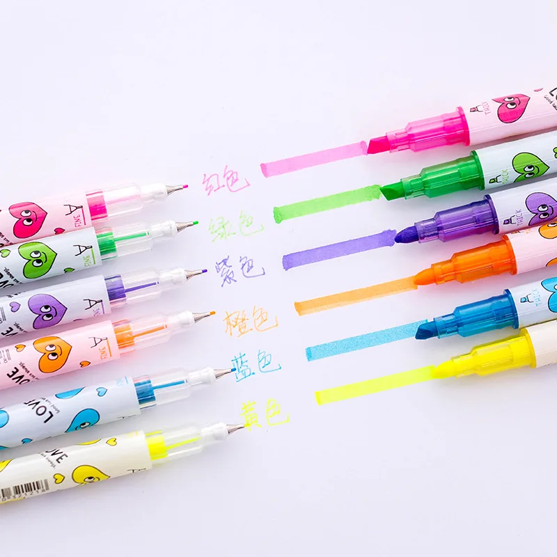 6pcs/set Cartoon stationery Colorful Heart Double Headed Fluorescent Pen Hook Pen Highlighter Pen Color Mark Pen Cute
6pcs/set Cartoon stationery Colorful Heart Double Headed Fluorescent Pen Hook Pen Highlighter Pen Color Mark Pen Cute