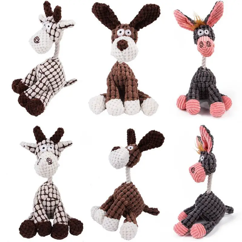 

Fun Pet Toy Donkey Shape Corduroy Chew Toy For Dogs Puppy Squeaker Squeaky Plush Bone Molar Dog Toy Pet Training Dog Accessories