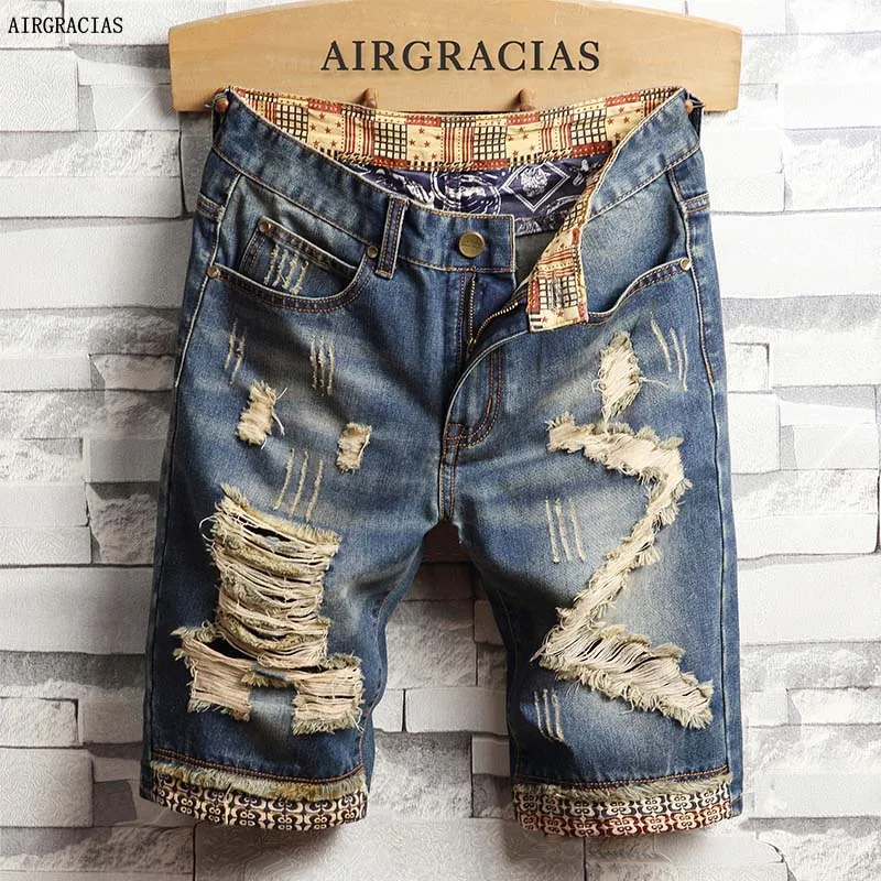 Фото AIRGRACIAS Mens Ripped Short Jeans Brand Clothing Bermuda Cotton Shorts Breathable Denim Male New Fashion Size 28-40 | Мужская одежда
