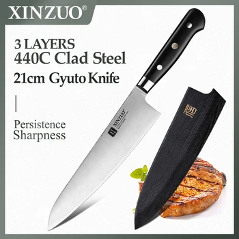 XINZUO 210m Chef Knife 3 Layer 440C Core Clad Steel Kitchen Knives Stainless Steel Sharp Butchers Gyutou Knife with G10 Handle
XINZUO 210m Chef Knife 3 Layer 440C Core Clad Steel Kitchen Knives Stainless Steel Sharp Butchers Gyutou Knife with G10 Handle
