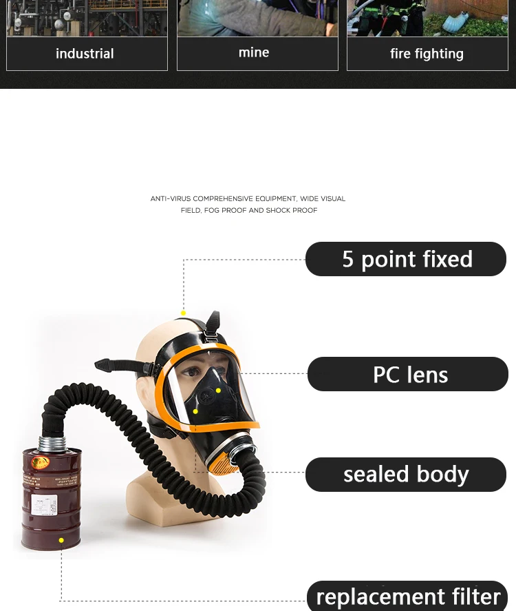 Máscara facial completamente cerrada, protección contra incendios, pintura en aerosol, pesticidas, soldadura eléctrica, carbón activado