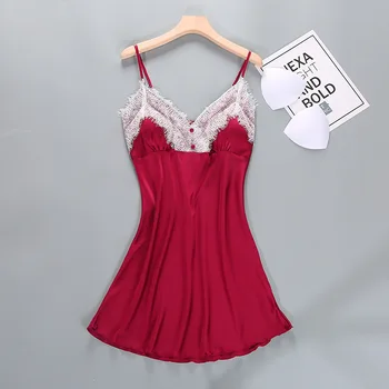 Sexy Night Dress Satin Negligee Padded Lace Nightgown Pink Spaghetti Strap Lingerie Sleepwear Plus Size Night Shirts Nighty 
Sexy Night Dress Satin Negligee Padded Lace Nightgown Pink Spaghetti Strap Lingerie Sleepwear Plus Size Night Shirts Nighty