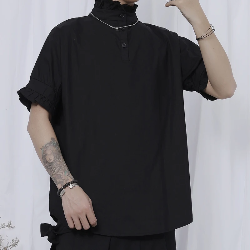 Men's Short-Sleeved Shirt Summer New Japanese Pullover Dark Flounces Patchwork Stand Collar Casual Loose Oversized Shirt 
Men's Short-Sleeved Shirt Summer New Japanese Pullover Dark Flounces Patchwork Stand Collar Casual Loose Oversized Shirt