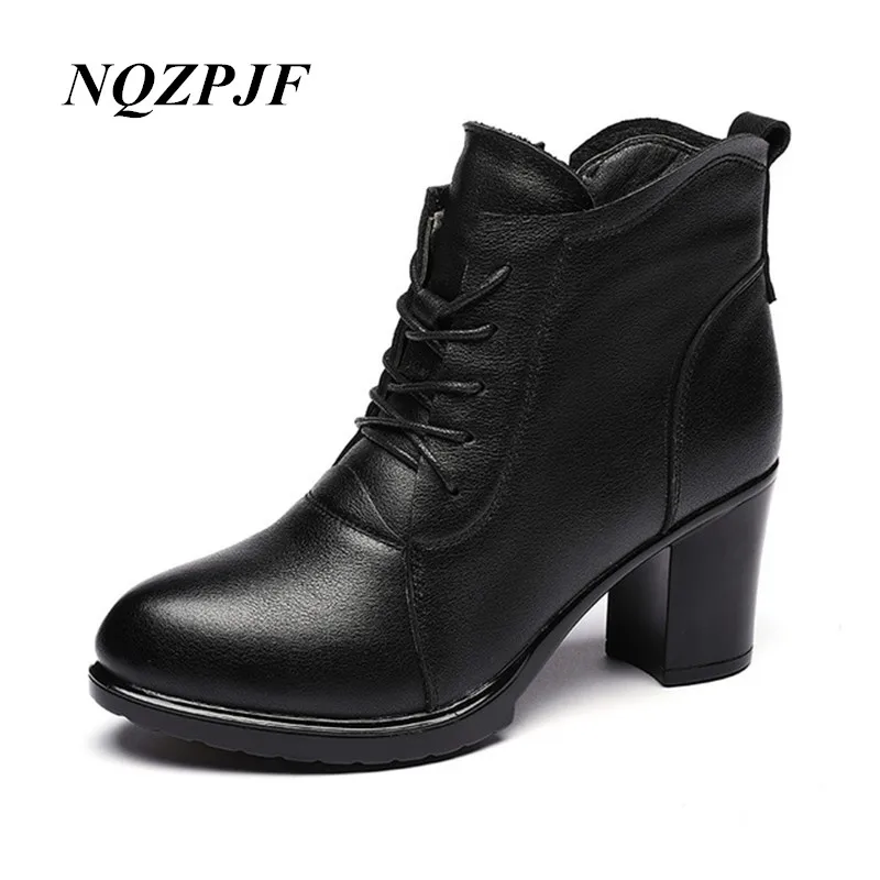 Boots woman Genuine Leather women boots fashion Simple high heel Booties winter plush warm European American style cotton boots 
Boots woman Genuine Leather women boots fashion Simple high heel Booties winter plush warm European American style cotton boots