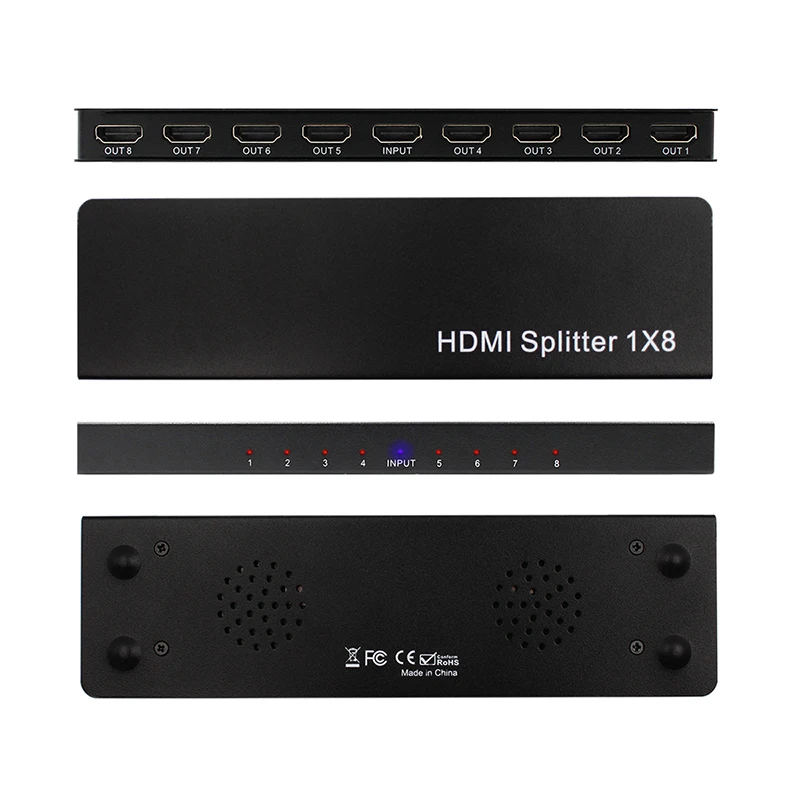 

4K*2k 1x8 HDMI 8 Port HDMI Video Splitter Audio Amplifier Repeater 3D 1080p 1 In to 8 Out 1x8 HDMI Splitter Converter HDTV