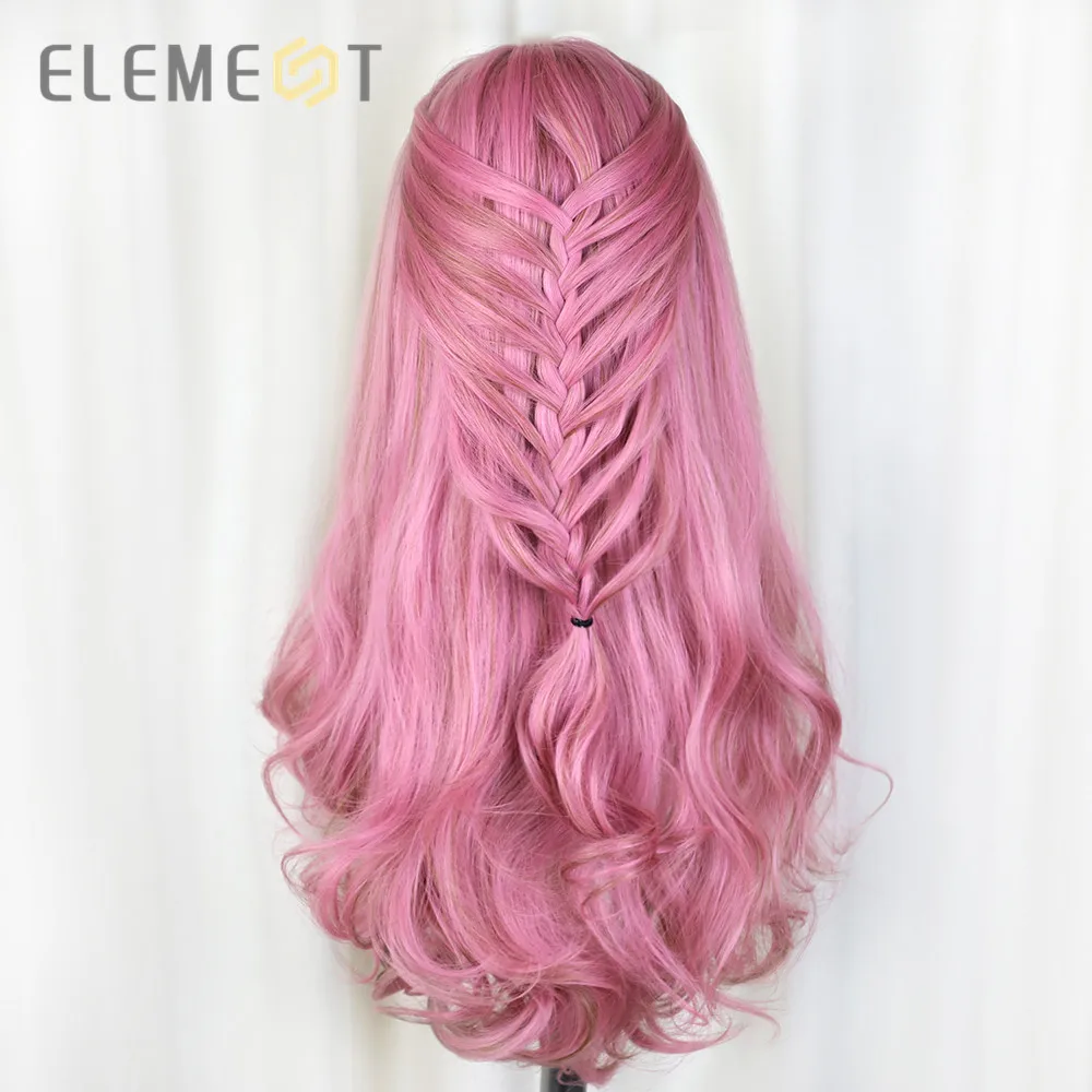 Element длинный синтетический розовый парик натуральные волнистые парики для