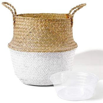 Seaweed Hand-Woven Plant Basket with Handles, Can Be Used for Picnics, Plant Basket (Large Size, Natural Color + White)
Seaweed Hand-Woven Plant Basket with Handles, Can Be Used for Picnics, Plant Basket (Large Size, Natural Color + White)