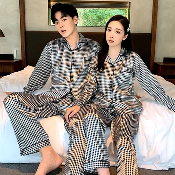 Couple Silk Satin Pajamas Pyjamas Set Long Sleeve Sleepwear Pijama Pajamas Suit Women And Man Sleep 2PC Set Loungewear Plus Size 
Couple Silk Satin Pajamas Pyjamas Set Long Sleeve Sleepwear Pijama Pajamas Suit Women And Man Sleep 2PC Set Loungewear Plus Size