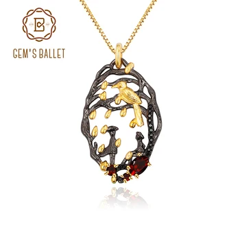 

GEM'S BALLET Black & 18k Gold 925 Silver Handmade Pendant Natural Garnet Statement Pendant Necklace for Women Love Poem Series