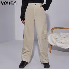 

VONDA Women Pants 2022 Casual High Waist Wide Leg Corduroy Pants Vintage Straight Long Trousers Hosen Damen Femininas Oversized
