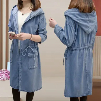 Spring Autumn Woman Plus Size Hooded Jeans Trench Coat New Korean Edition Solid Pocket Drawstring Slim Fit Loose Long Outwear
Spring Autumn Woman Plus Size Hooded Jeans Trench Coat New Korean Edition Solid Pocket Drawstring Slim Fit Loose Long Outwear