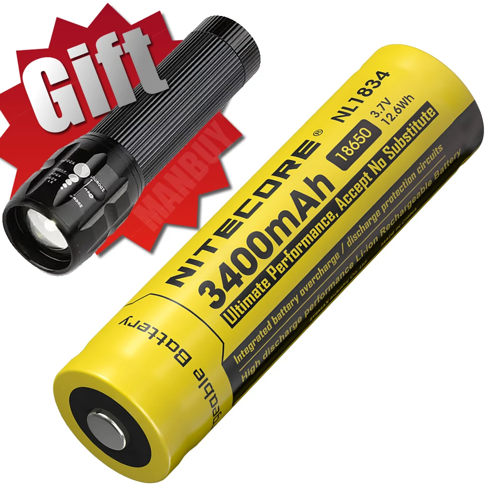 

Nitecore NL1834 18650 3400mah 3.7V Li-ion Protected Battery Button Top for All Type Flashlights 1 Piece FREE GIFT Flashlight Q5M