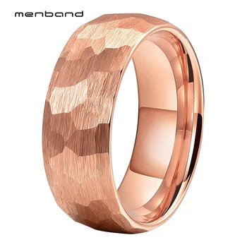 

Hammer Ring Rose Gold Men Women Tungsten Wedding band With Multi Faces And Brushed Finish 6MM 8MM Ring Box Available